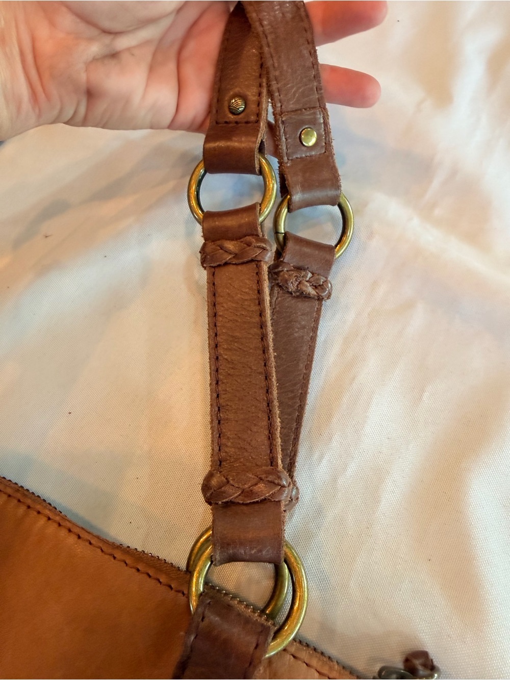 The Sak Ashland Cognac Leather Crossbody Large Shoulder Bag with Guitar Strap - Picture 6 of 9